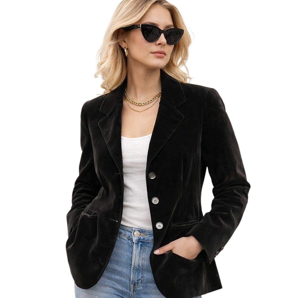 Vintage 90s Philippe Adec Paris Women's 4 Black Velour Blazer USA Made